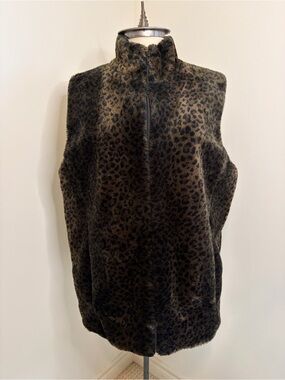 🇨🇦JEAN WORKS & COMPANY Vintage Faux Fur Leopard Print Vest - SIZE LARGE